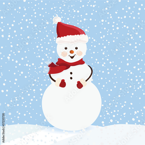 Winter background. Cute snowman in vector © nikolya