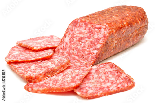 smoked sausage on a white background