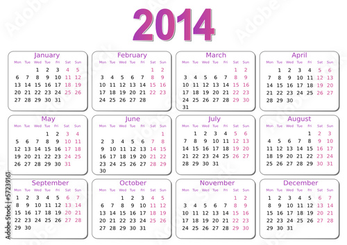 simple editable vector calendar 2014