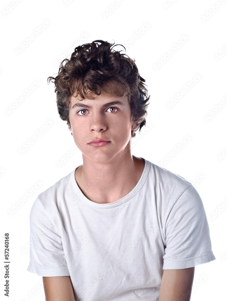 Cute teenage boy portrait on white background Cute teenage boy portrait on white background