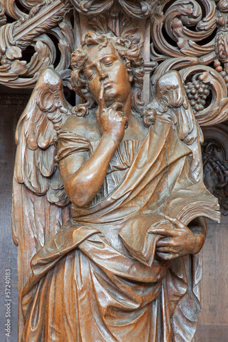 Leuven - Carved angel as symbol of virtuousness