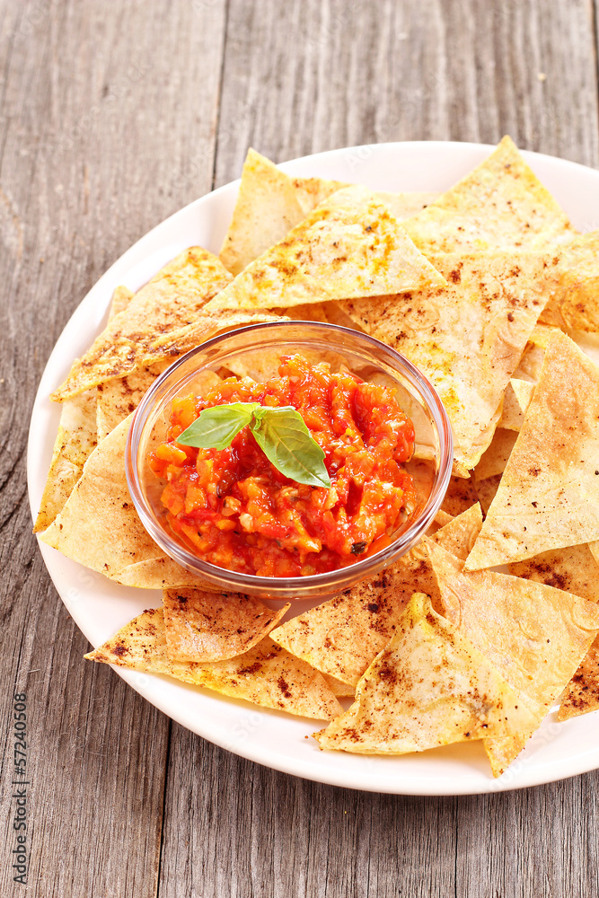 Chips and vegetable dip Chips and vegetable dip