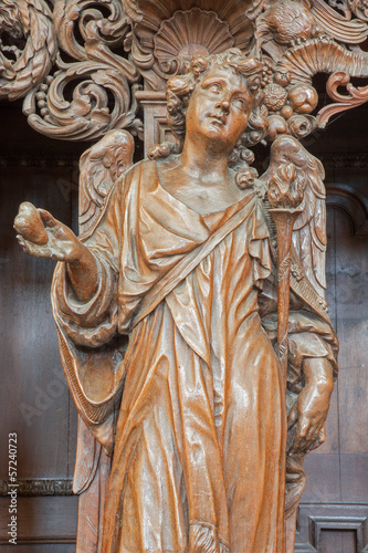Leuven - Carved angel as symbol of virtuousness