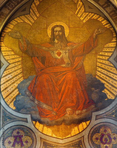 Antwerp - Fresco of Jesus heart in main apse of Joriskerk