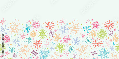 vector Colorful Doodle Snowflakes Horizontal Seamless Pattern