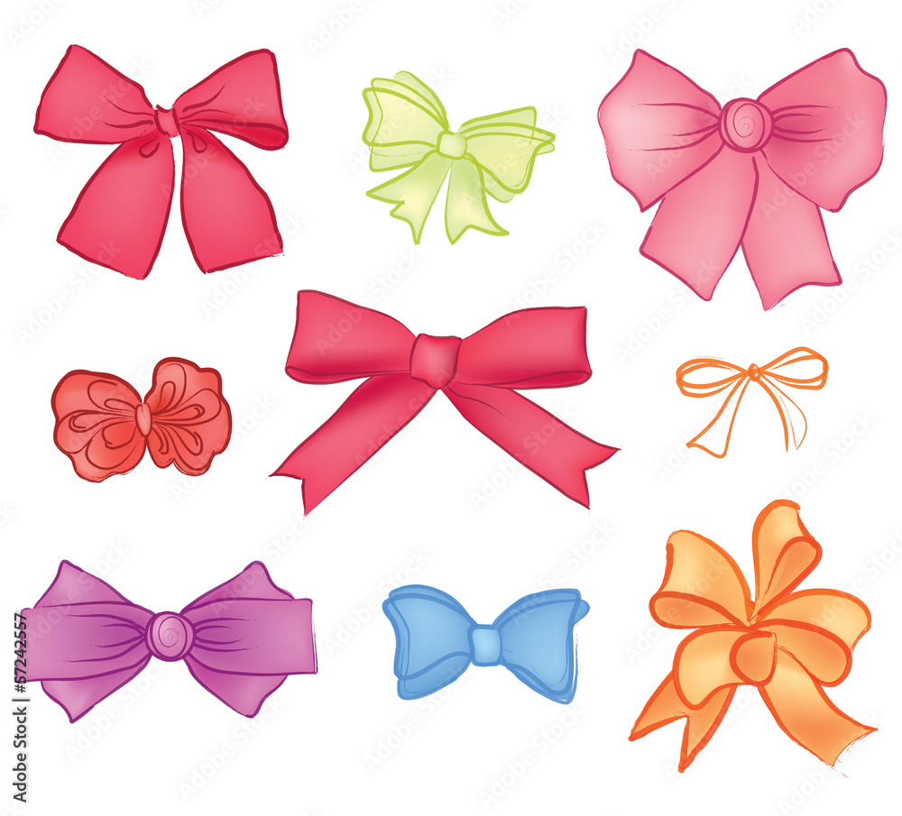 Bows with ribbons. Vector illustration set.
