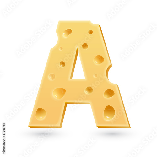 A cheese letter. Symbol isolated on white.