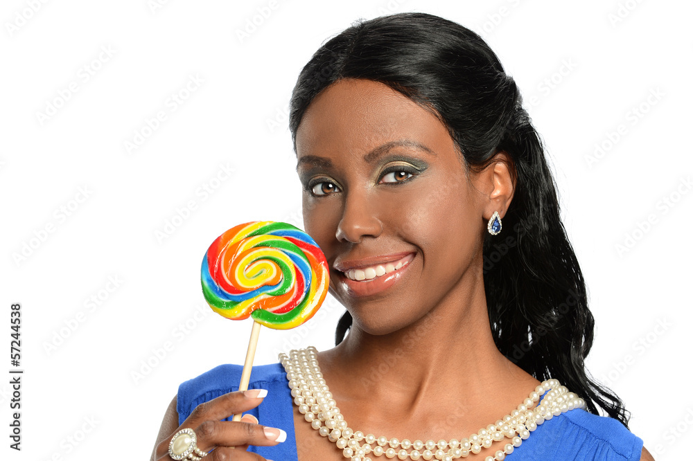 African American Woman Holding Lollypop