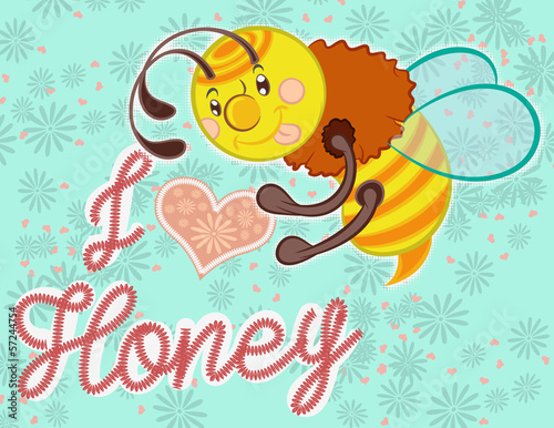 Cute illustration vector of little bee with heart