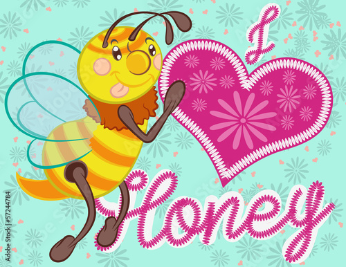 Cute illustration vector of little bee with heart