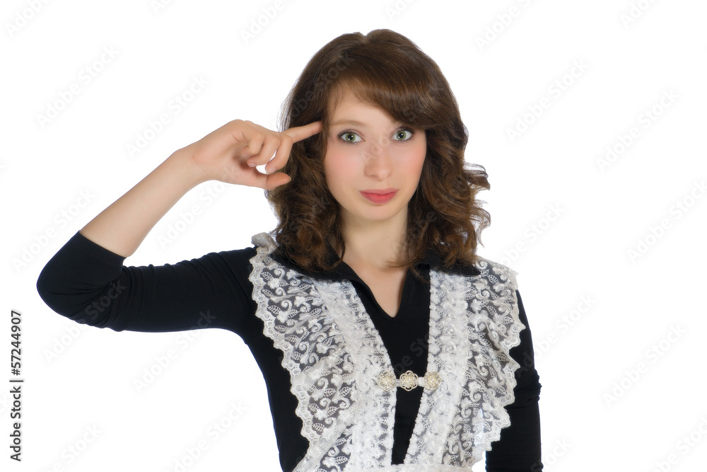 Schoolgirl with a finger to his temple Schoolgirl with a finger to his temple