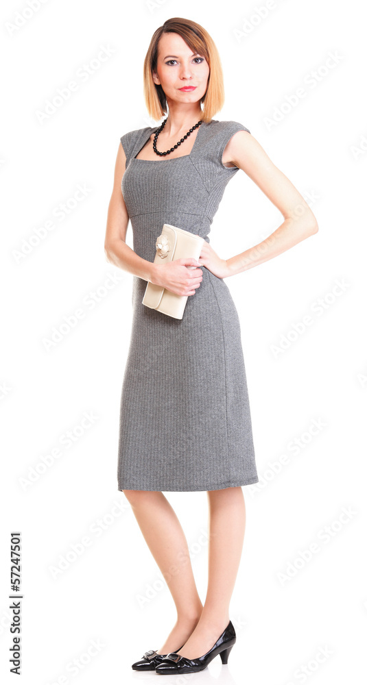 Beautiful stylish woman in elegant grey dress Beautiful stylish woman in elegant grey dress