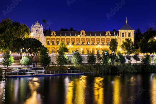 San Telmo palace at night, Sevilla, Spain. Built in 1682. photo