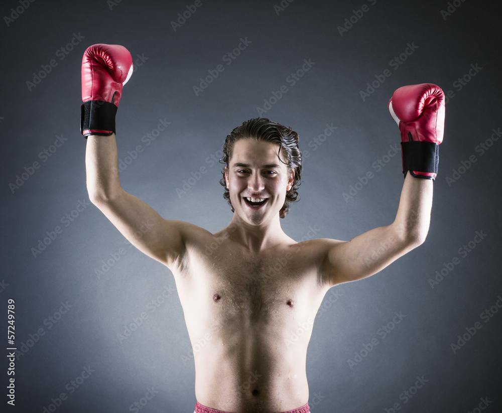 Boxer winner on a dark background.