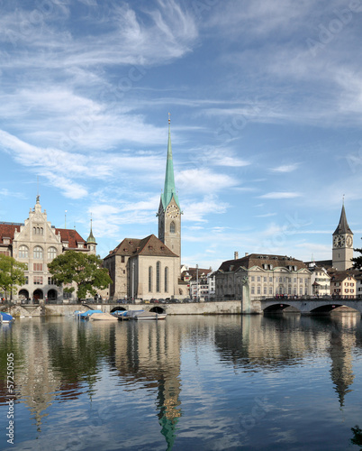 Zurich, Lady Minster, Stadthaus and St. Peter Church