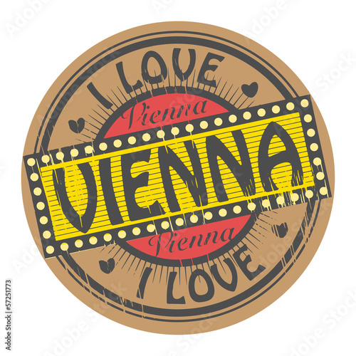 Canvas Print Grunge color stamp with text I Love Vienna inside