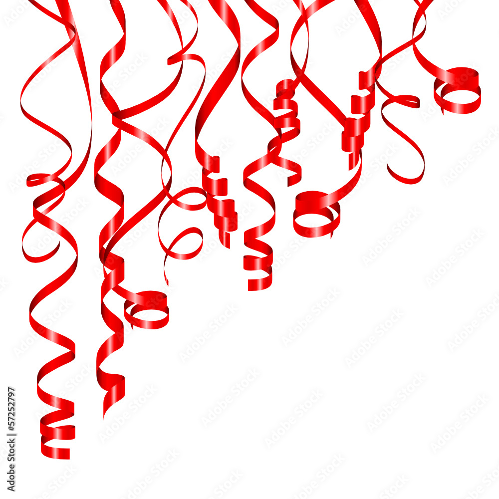 Close-up of red and green streamers on white background Stock