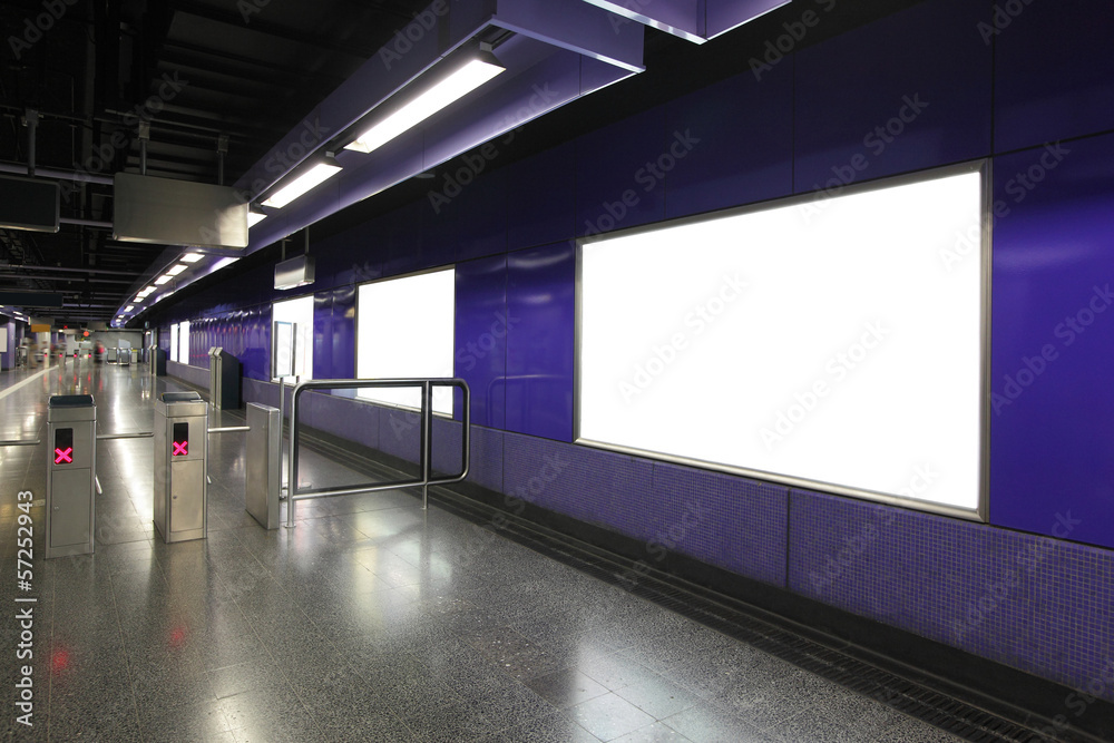 Fototapeta premium Blank Billboard in metro subway station