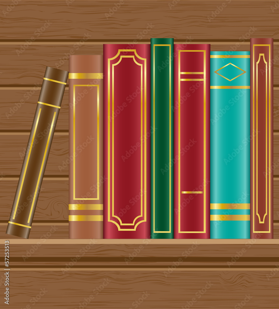 Fototapeta premium books on wooden shelf vector illustration
