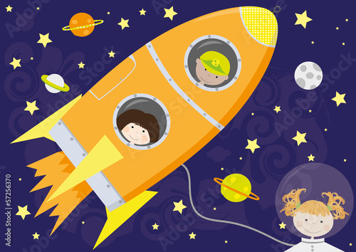 Children in rocket - vector illustration