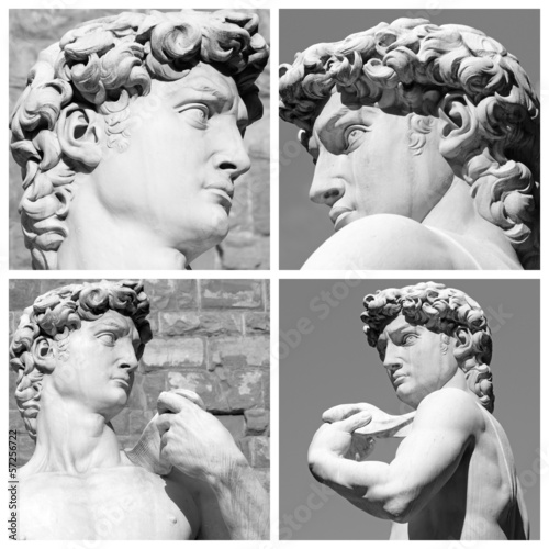collage with images of David sculpture by  Michelangelo