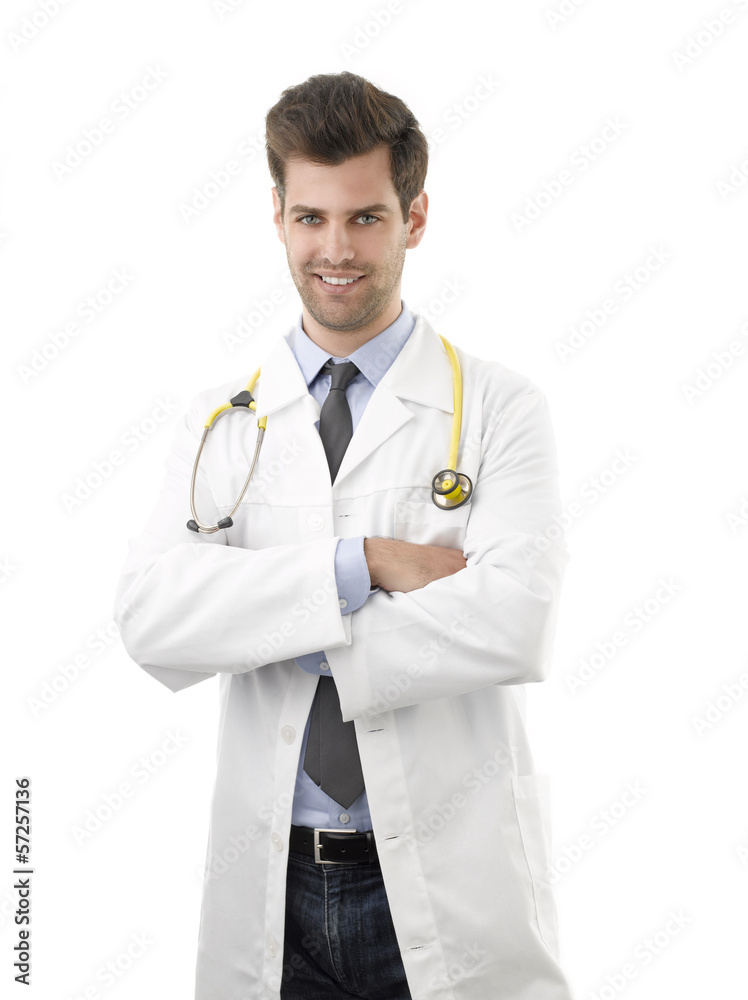 Happy healthcare practitioner. White background. Happy healthcare practitioner. White background.