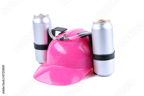 Canvas Print Hand free helmet for drink pink color