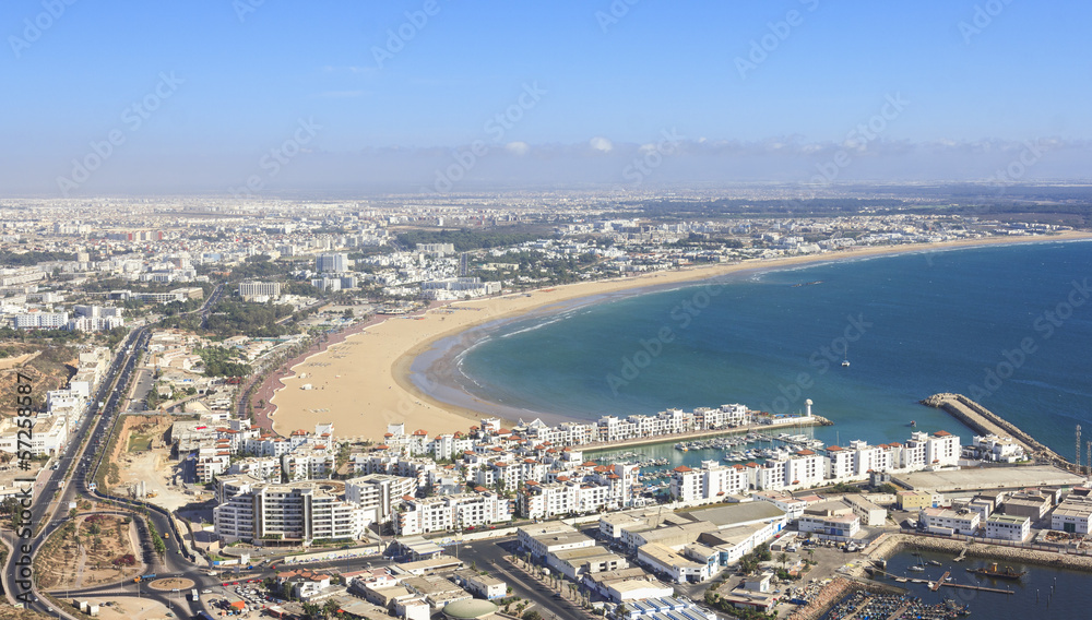 Morocco, view the beach and the marina of Agdir