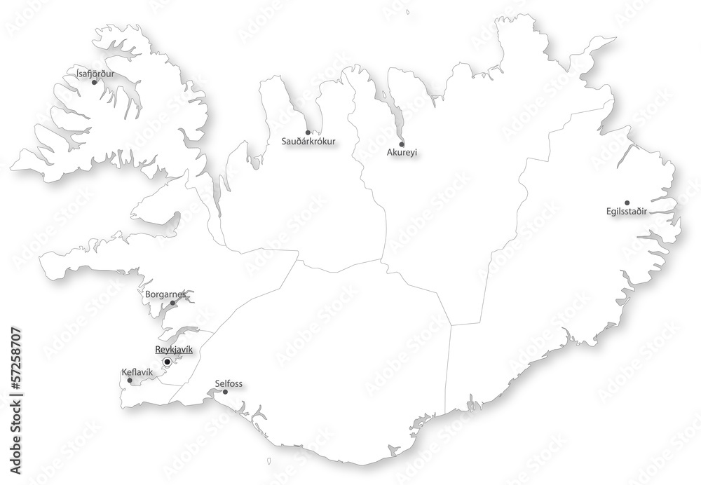 Vector map of Iceland with regions & cities Vector map of Iceland with regions & cities