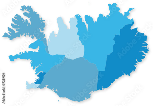 Simple blue vector map of Iceland with regions.