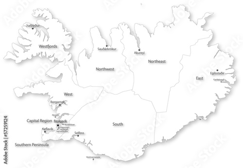 Simple vector map of Iceland with regions & cities