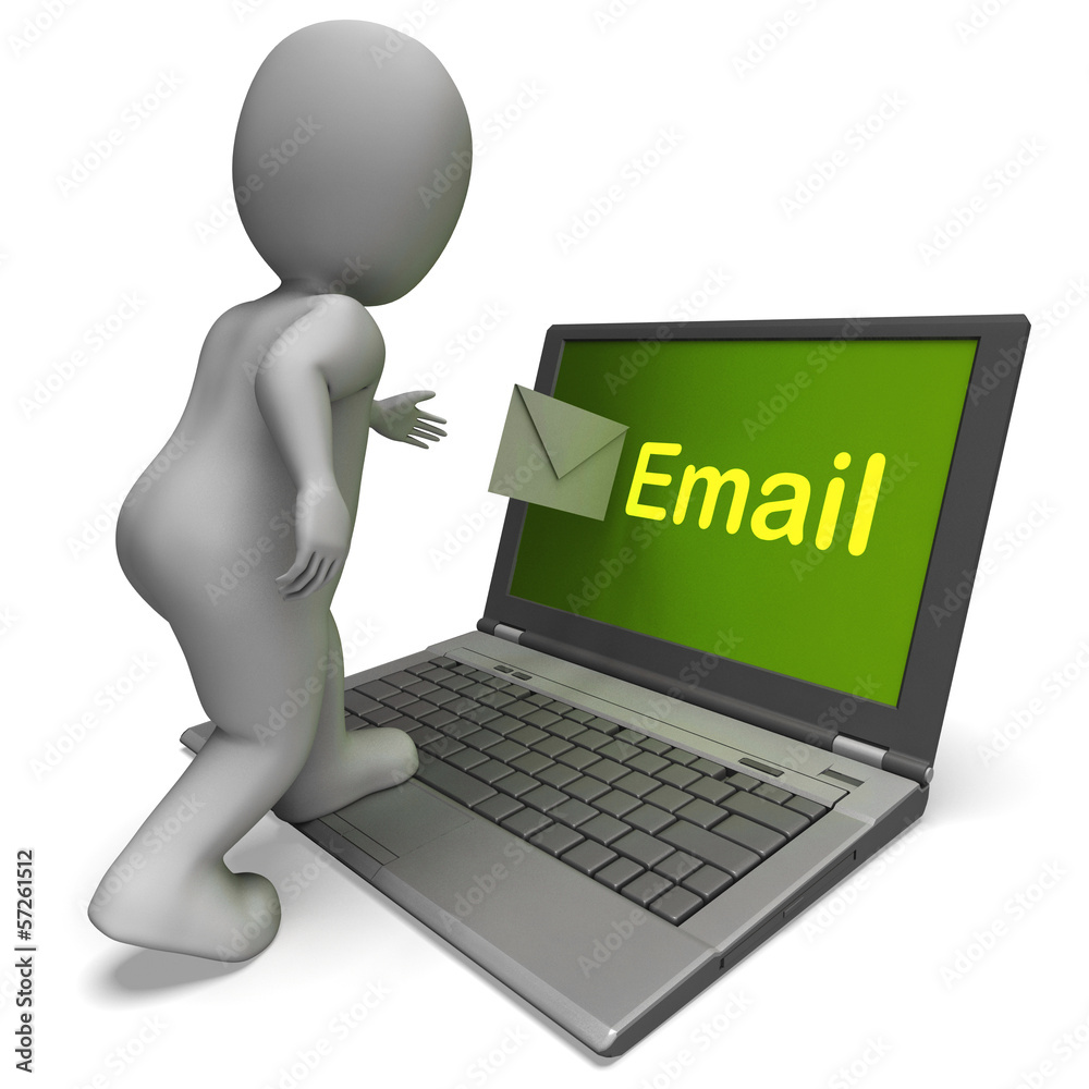 Email Character On Laptop Shows Contact Mailing Or Correspondenc Email Character On Laptop Shows Contact Mailing Or Correspondenc