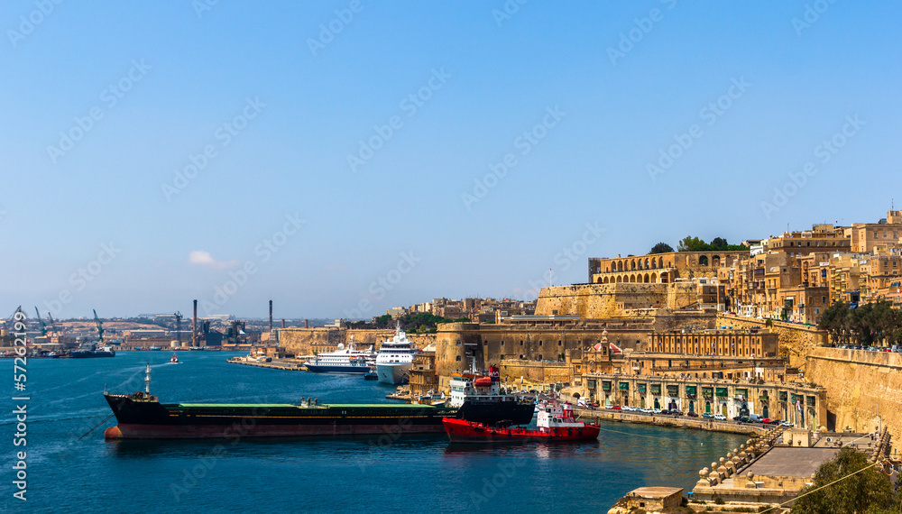 Grand harbour of Valletta with ships parked