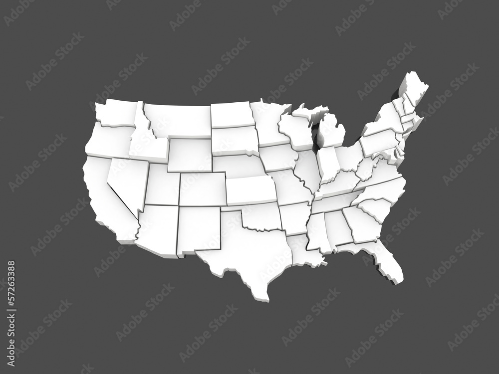 Three-dimensional map of USA