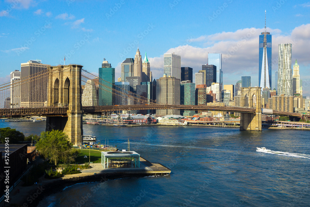 Brooklyn Bridge NYC Skyline - obrazy, fototapety, plakaty 