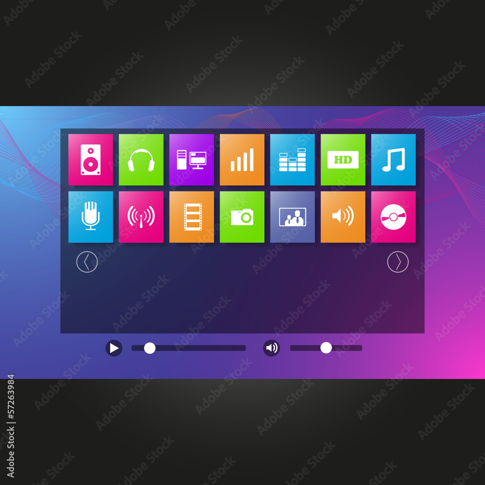 Metro Style Media icons with video player on metro sbackground Metro Style Media icons with video player on metro sbackground