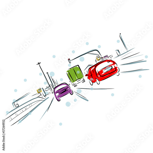 Sketch of traffic road in city for your design
