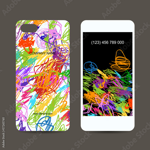 Mobile phone cover back and screen, children doodles design