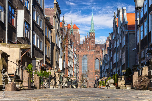 Mariacka Street with the Basilica in Old Town of Gdansk, Poland.