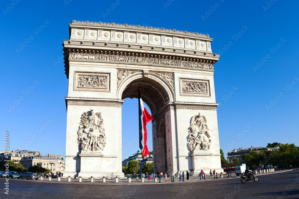 French flag in Paris Triumphal arch.