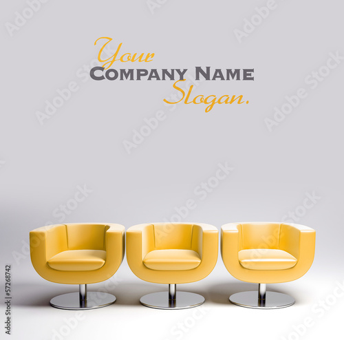 Three yellow leather armchairs