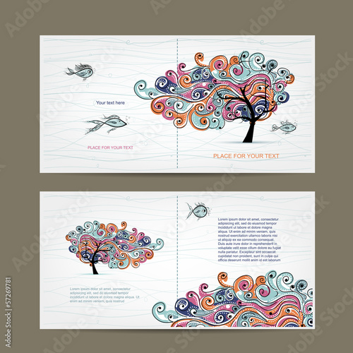 Print design, cover and inside page with wavy tree