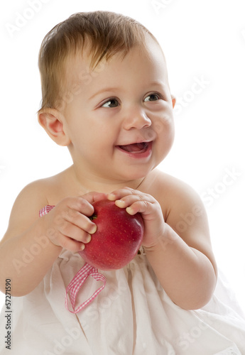 Wallpaper Mural baby girl with apple