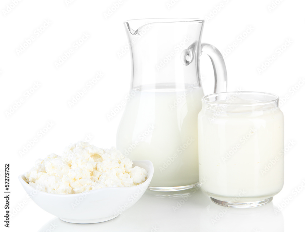 Fresh dairy products isolated on white Fresh dairy products isolated on white