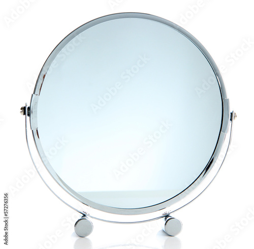 Silver makeup mirror isolated on white