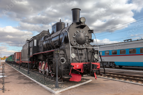 Old steam locomotive in railway museum