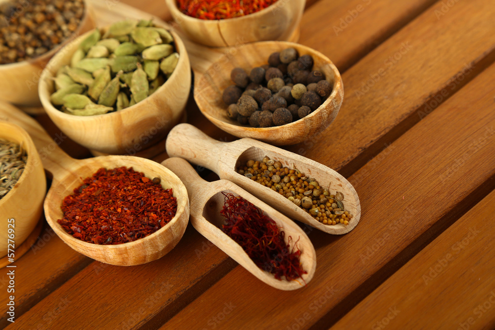 Many different spices and fragrant herbs