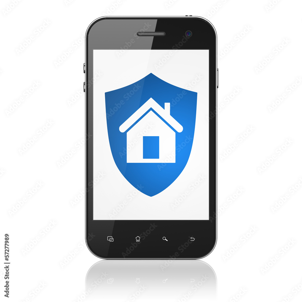 Business concept: Shield on smartphone