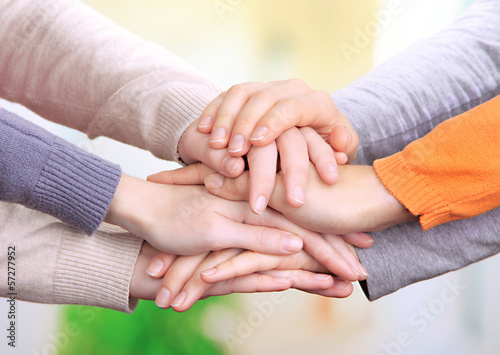Obraz na plátně Human hands on bright background