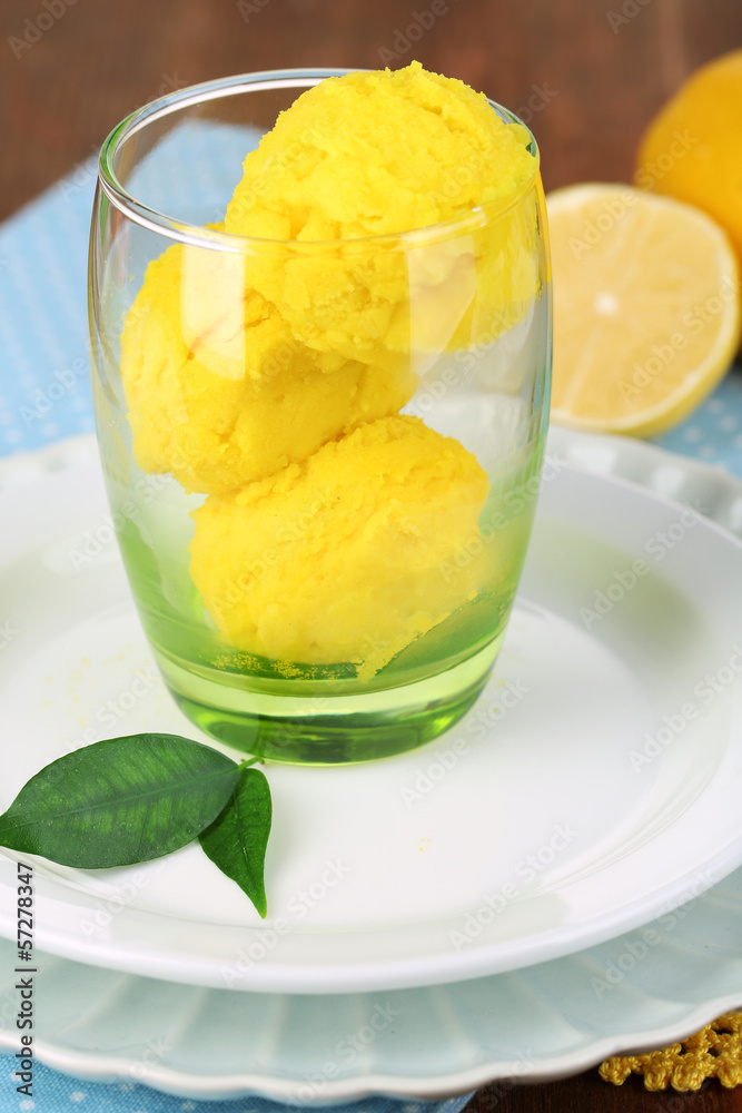 Delicious ice cream in glass on table close-up Delicious ice cream in glass on table close-up